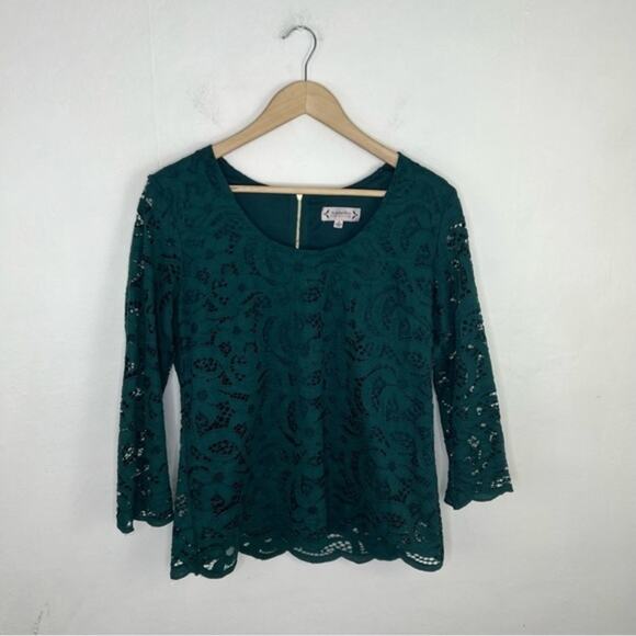 Nanette Lepore Night Garden Green Lace Top Medium - Picture 1 of 10